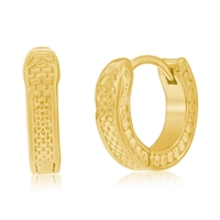 Stainless Steel Textured Huggie Earrings - Gold Plated