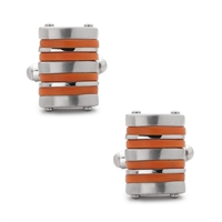 Stainless Steel Orange Rubber Striped Cuff Links