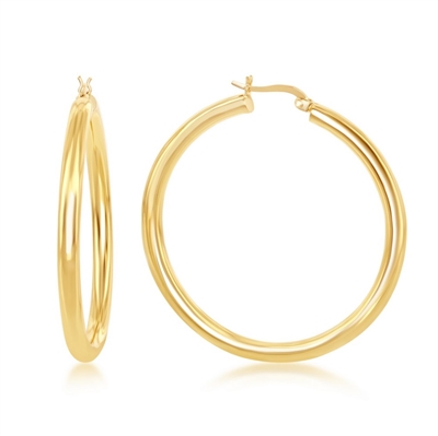 Sterling Silver 4x50mm High-Polished Hoop Earrings - Gold Plated