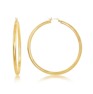 Sterling Silver 4x70mm High-Polished Hoop Earrings - Gold Plated