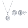 Sterling Silver CZ Halo Necklace and Earrings Set