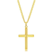 Stainless Steel Polished 3D Cross Necklace - Gold Plated