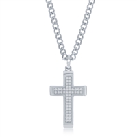 Stainless Steel Polished CZ Cross Necklace
