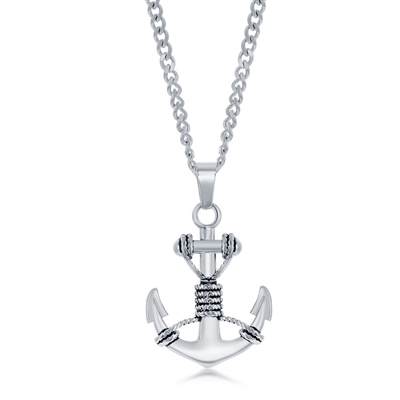 Stainless Steel Oxidized Anchor Necklace