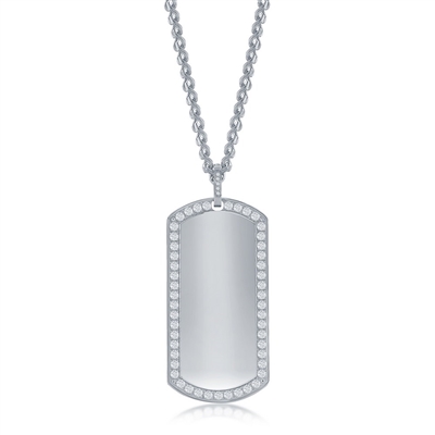 Stainless Steel CZ Dog Tag ID Necklace
