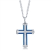 Stainless Steel Blue & Silver CZ Cross Necklace