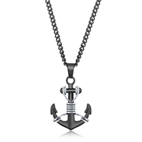 Stainless Steel Black & Silver Anchor Necklace