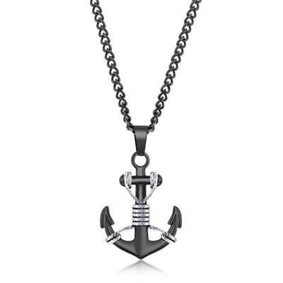 Stainless Steel Black & Silver Anchor Necklace