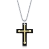 Stainless Steel Black Carbon Fiber & Gold Cross Necklace