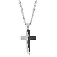 Stainless Steel Silver & Carbon Fiber Cross Necklace