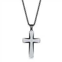 Stainless Steel Black & Silver Single CZ Cross Necklace