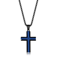 Stainless Steel Black & Blue Plated Cross Necklace
