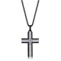Stainless Steel Black & Silver CZ Cross Necklace
