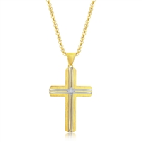 Stainless Steel Gold & Silver Lined Single CZ Cross Necklace