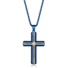 Stainless Steel Blue & Gold Plated Lined Single CZ Cross Necklace