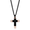 Stainless Steel Black & Rose Gold CZ Cross Necklace