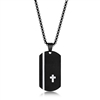 Stainless Steel Black Silver Cross Single CZ Dog Tag Necklace