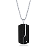 Stainless Steel Black Pebbled Single CZ Dog Tag Necklace