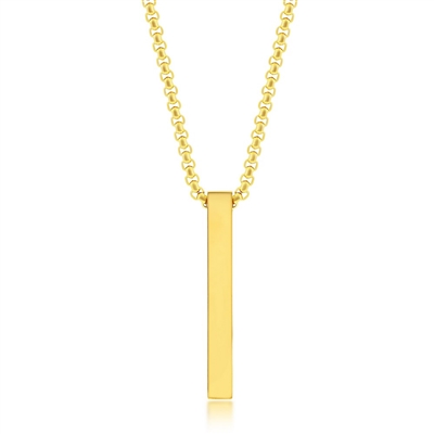 Stainless Steel Vertical Bar Necklace - Gold Plated