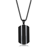 Stainless Steel Black Plated Silver Lined Dog Tag Necklace