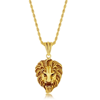 Stainless Steel Oxidized Lion Necklace - Gold Plated