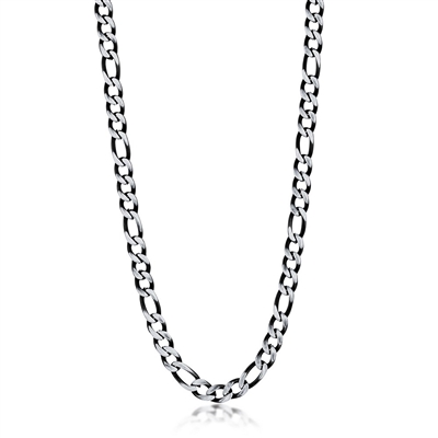 Stainless Steel 7mm Figaro Chain Necklace - Brushed & Black IP Plated