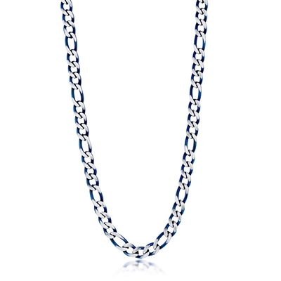 Stainless Steel 7mm Figaro Chain Necklace - Brushed & Blue IP Plated