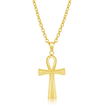 Stainless Steel Ankh Cross Necklace - Gold Plated