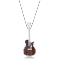 Stainless Steel Wood Inlay Guitar Necklace
