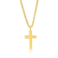 Stainless Steel Polished Cross Necklace - Gold Plated