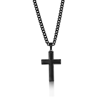 Stainless Steel Polished Cross Necklace - Black Plated
