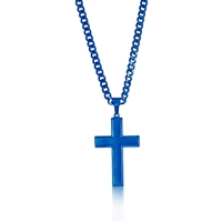 Stainless Steel Polished Cross Necklace - Blue Plated