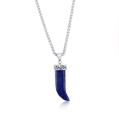 Stainless Steel Horn Necklace - Lapis