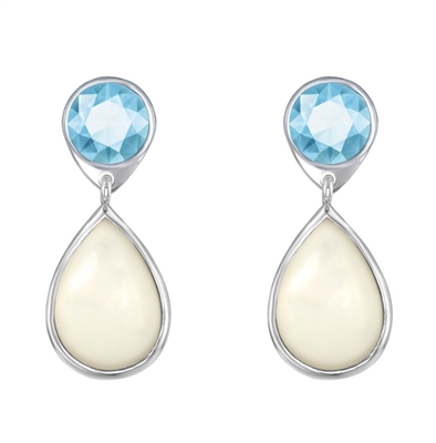 Sterling Silver Blue Topaz and Mother of Pearl Earrings