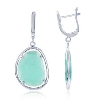 Sterling Silver Teal Oval Catâ€™s Eye Earrings