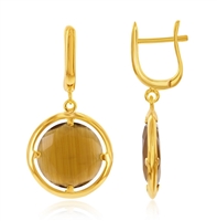 Sterling Silver Gold-Plated Round Coffee Catâ€™s Eye Earrings