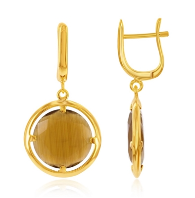 Sterling Silver Gold-Plated Round Coffee Catâ€™s Eye Earrings