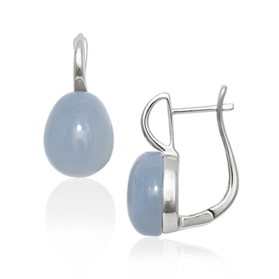 Sterling Silver Teardrop Natural Blue Chalcedony Earrings