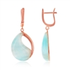 Sterling Silver Rose-Plated Dark Tiffany Blue Catâ€™s Eye Teardrop Earrings