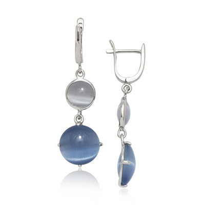 Sterling Silver Light and Dark Blue Catâ€™s Eye Earrings