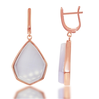Sterling Silver Rose-Plated Light Violet Catâ€™s Eye Teardrop Earrings
