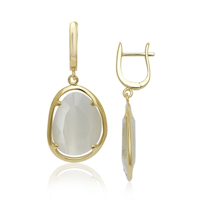 Sterling Silver Gold-Plated Nude Yellow Catâ€™s Eye Earrings