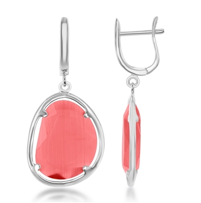 Sterling Silver Watermelon Red Catâ€™s Eye Earrings