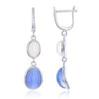 Sterling Silver Blue and Grey Oval Catâ€™s Eye Earrings