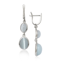 Sterling Silver Dark Blue and Light Blue Oval Catâ€™s Eye Earrings