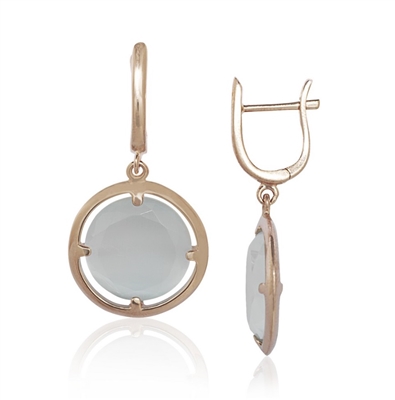 Sterling Silver Rose-Plated Light Blue Round Catâ€™s Eye Earrings