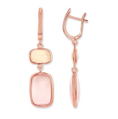 Sterling Silver RG Champagne & Sakura Pink Cat's Eye Rectangle Earrings