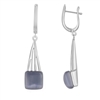 Sterling Silver Long Dark Blue Grey Cat's Eye Earrings