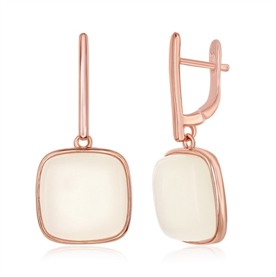 Sterling Silver Rose Gold Natural White Moon Stone Square Earrings