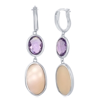 Sterling Silver Oval Amethyst and Pink Mother of Pearl Earrings